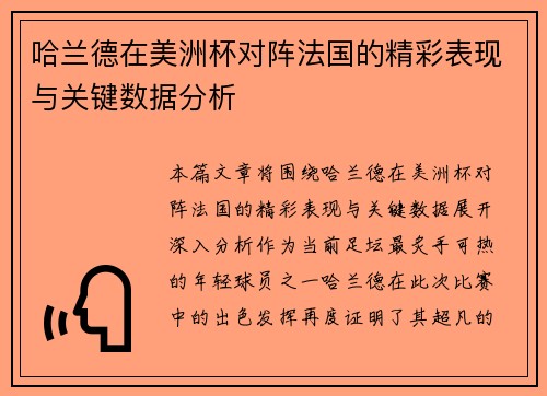 哈兰德在美洲杯对阵法国的精彩表现与关键数据分析